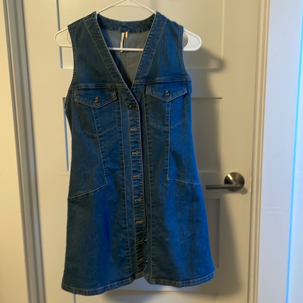 Free people denim dress/long vest